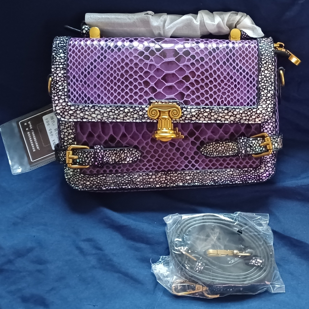 Purple Snake Skin Handbag-Crossbody